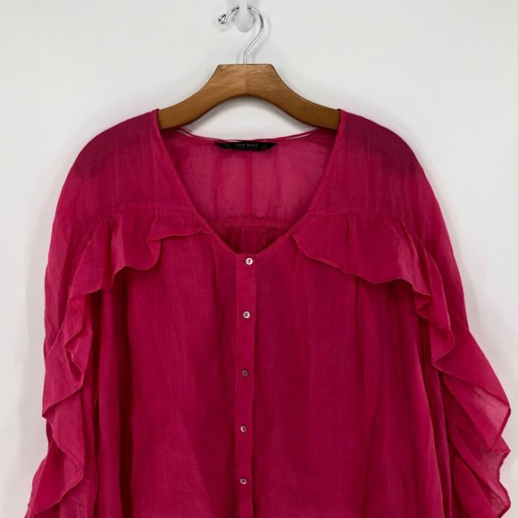 Zara Princess-like V-Neck Button Down Blouse - Picture 2 of 10